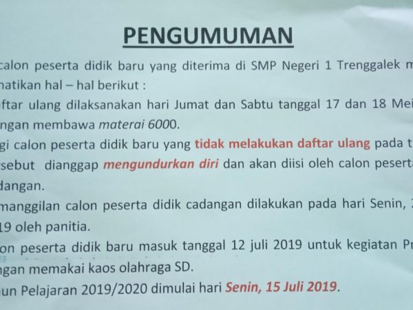 PENGUMUMAN PPDB 2019